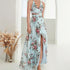 Elegant Flower Print Chiffon Dress for Women - Sexy Halter V Neck Backless Long Summer Fashion Party Dress